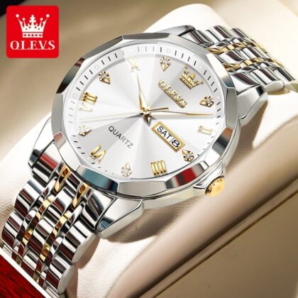 OLEVS 9931G New Exclusive Design Quartz Watch for Men-Gold White